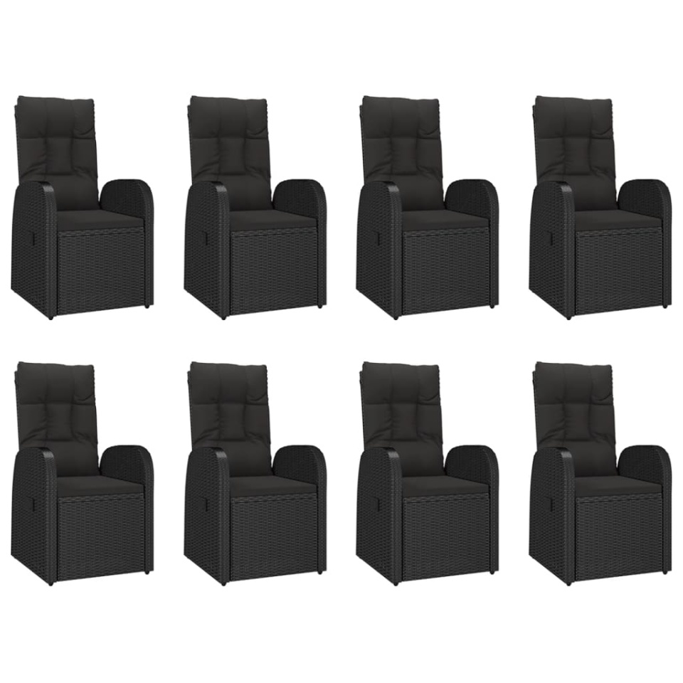Set mobilier de grădină cu perne, 9 piese, negru, poliratan - 3 | YEO