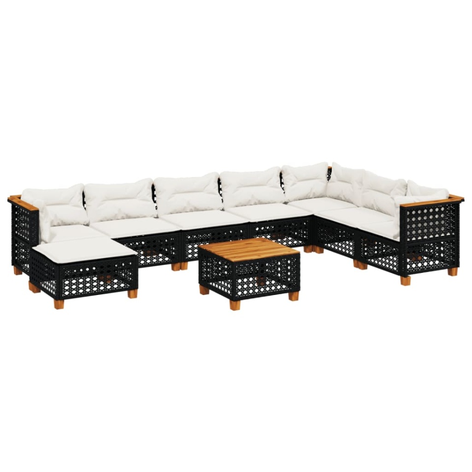 Set mobilier de grădină cu perne, 9 piese, negru, poliratan - 1 | YEO