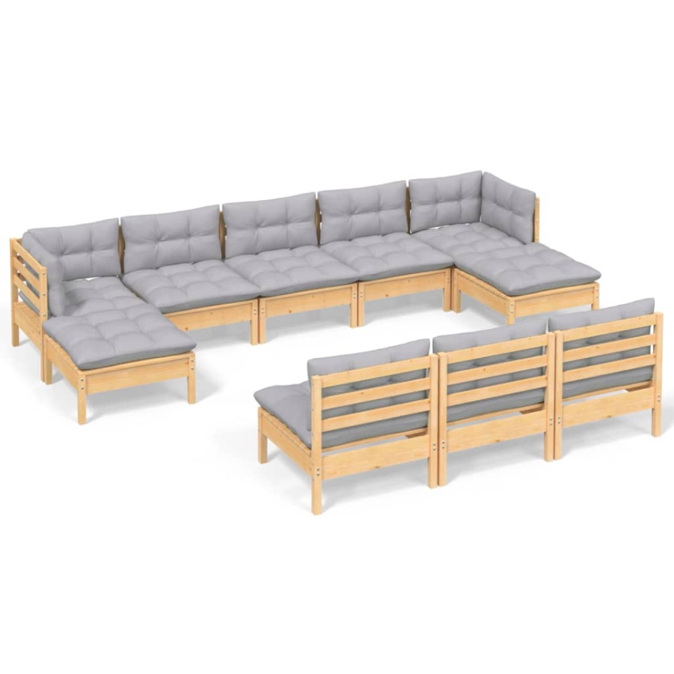 Set mobilier de grădină cu perne gri 10 piese lemn masiv de pin - 1 | YEO