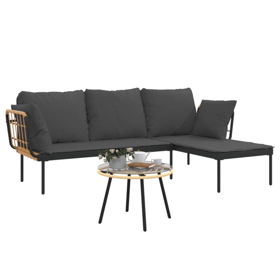 Set mobilier de grădină cu perne gri închis, 3 piese, poliratan - 3 | YEO