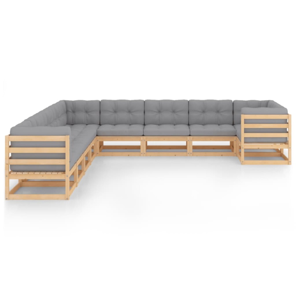 Set mobilier grădină cu perne, 10 piese, lemn masiv de pin - 1 | YEO