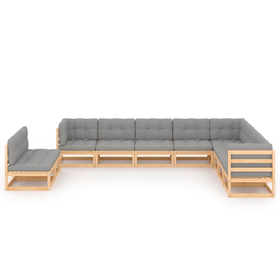Set mobilier grădină cu perne, 10 piese, lemn masiv de pin - 1 | YEO