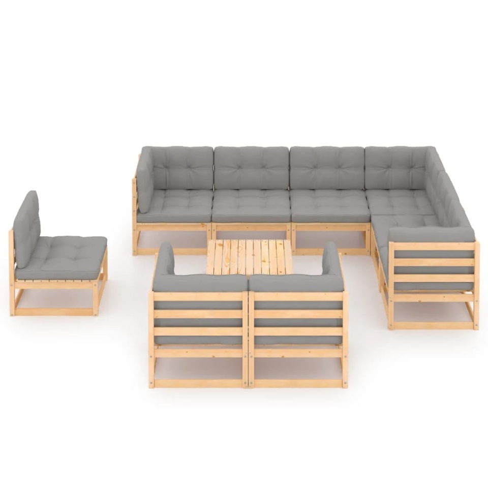 Set mobilier grădină cu perne, 10 piese, lemn masiv de pin - 1 | YEO