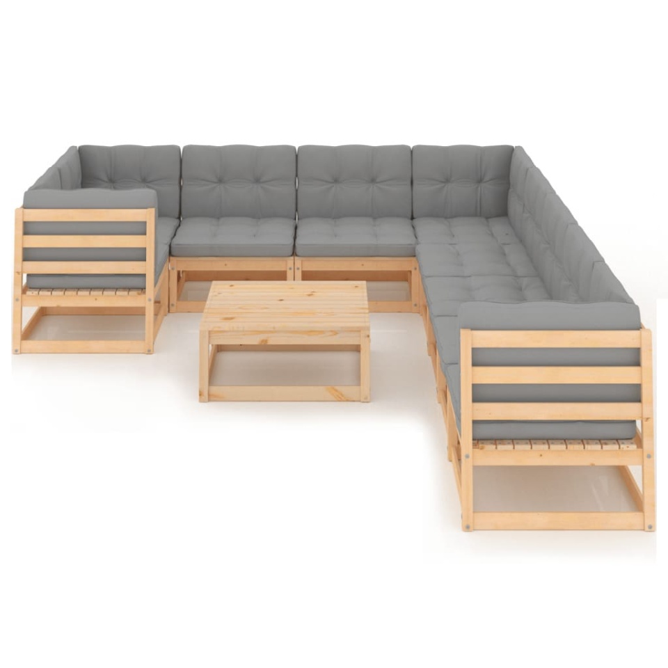 Set mobilier grădină cu perne, 10 piese, lemn masiv de pin - 1 | YEO