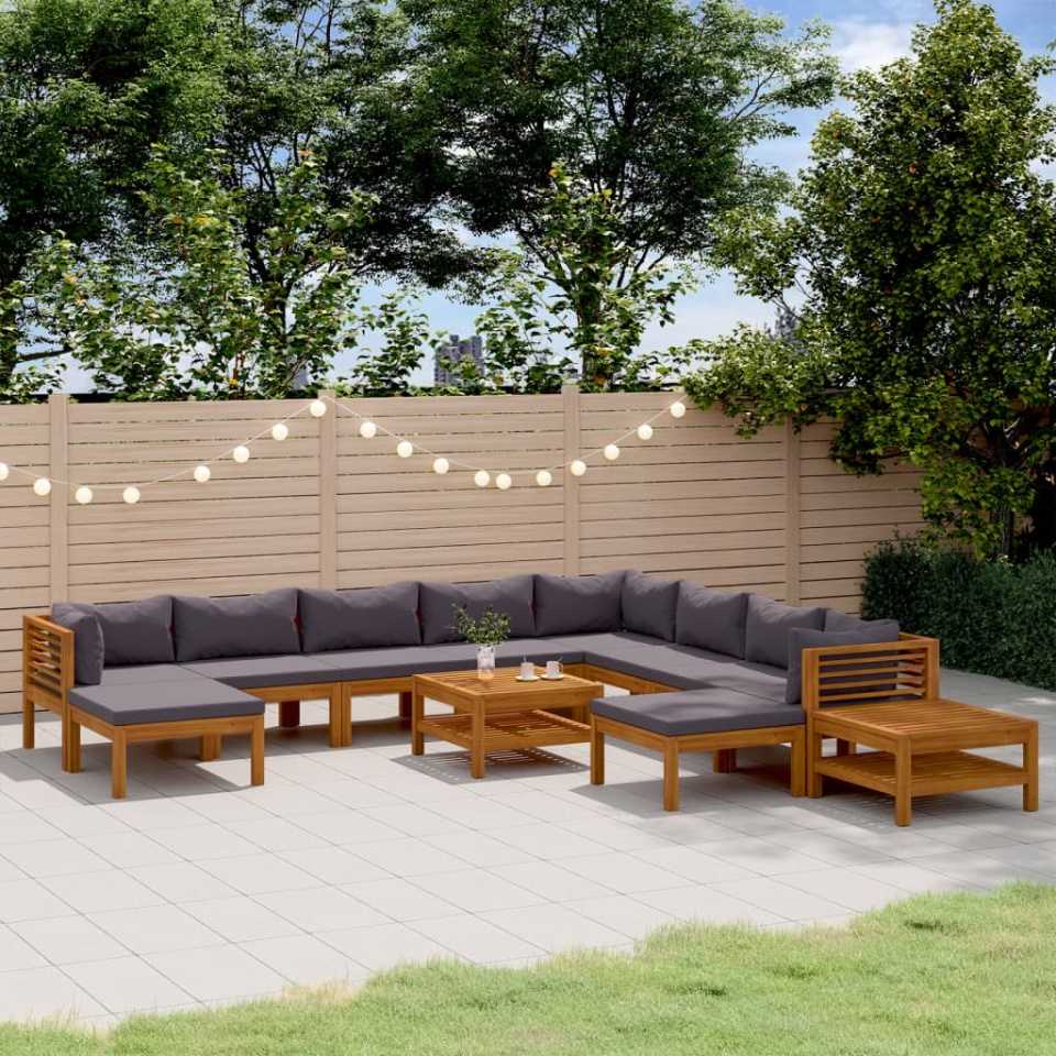 Set mobilier grădină cu perne, 12 piese, lemn masiv de acacia