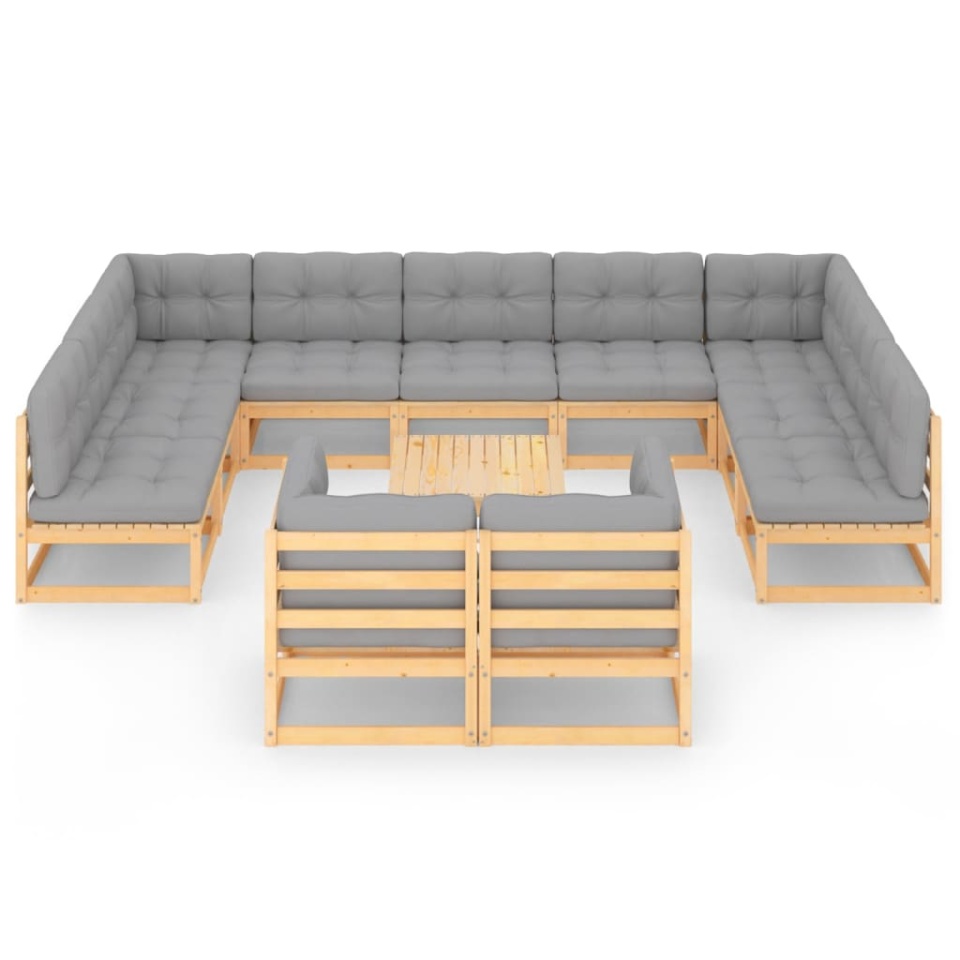 Set mobilier grădină cu perne, 12 piese, lemn masiv de pin - 2 | YEO