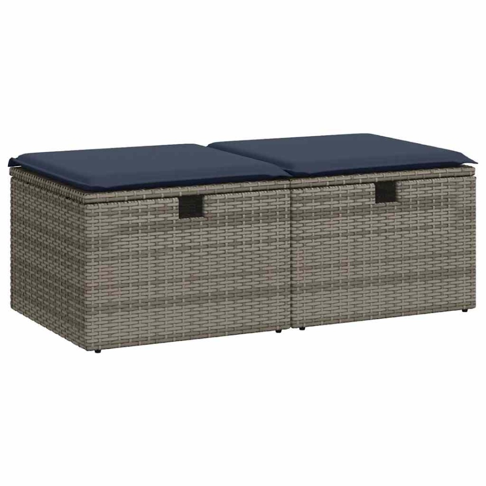 Set mobilier grădină cu perne 2 piese gri poliratan/lemn acacia - 1 | YEO