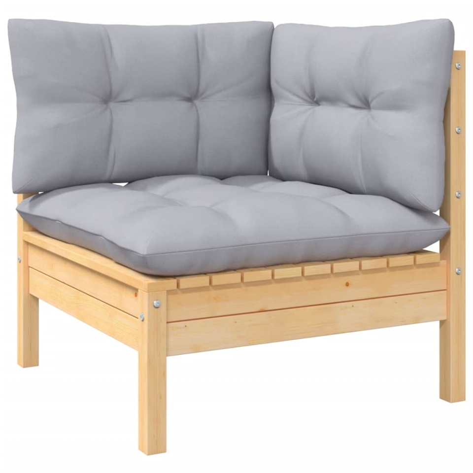 Set mobilier grădină cu perne, 3 piese, gri, lemn masiv pin - 2 | YEO