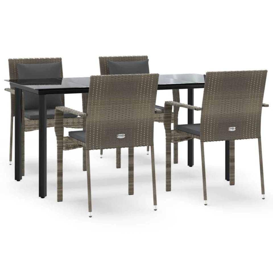 Set mobilier grădină cu perne, 5 piese, negru și gri, poliratan - 1 | YEO