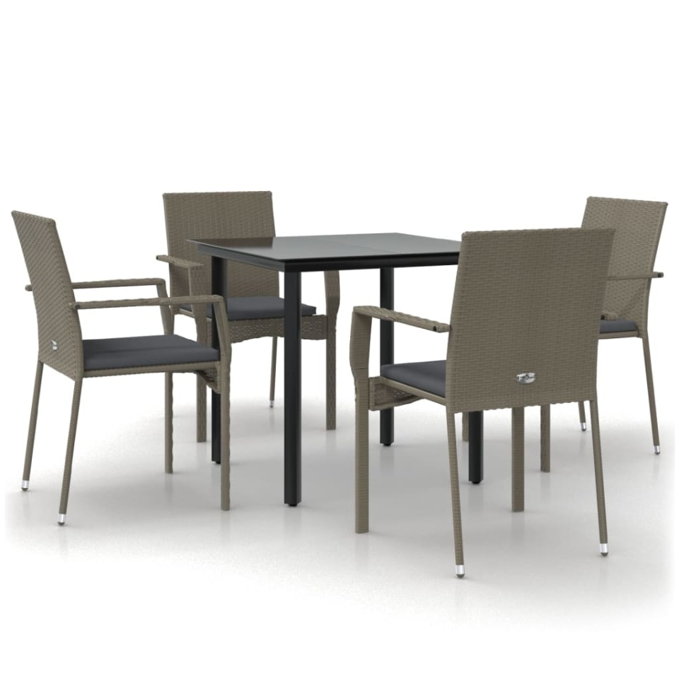 Set mobilier grădină cu perne, 5 piese, negru și gri, poliratan - 1 | YEO