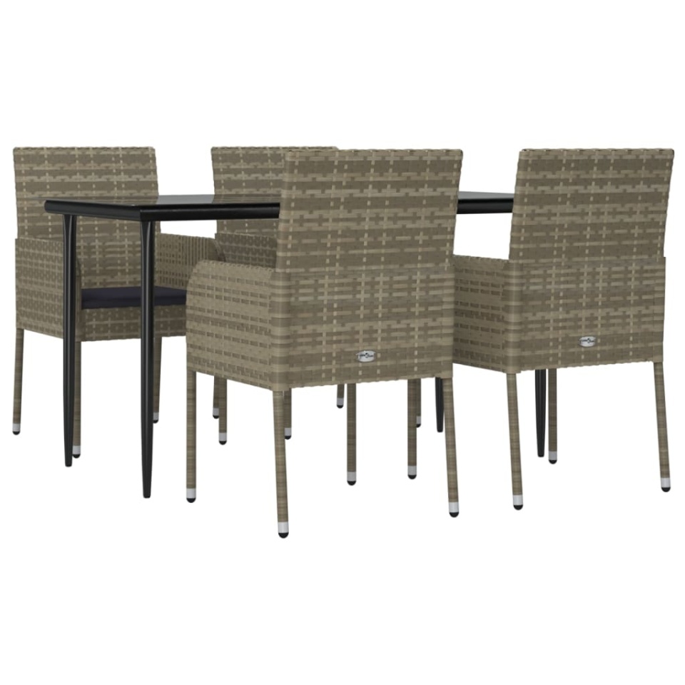 Set mobilier grădină cu perne, 5 piese, negru și gri, poliratan - 2 | YEO
