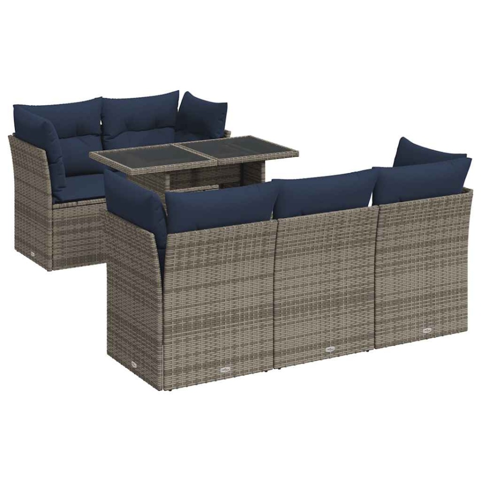 Set mobilier grădină cu perne 6 piese gri poliratan/lemn acacia - 1 | YEO