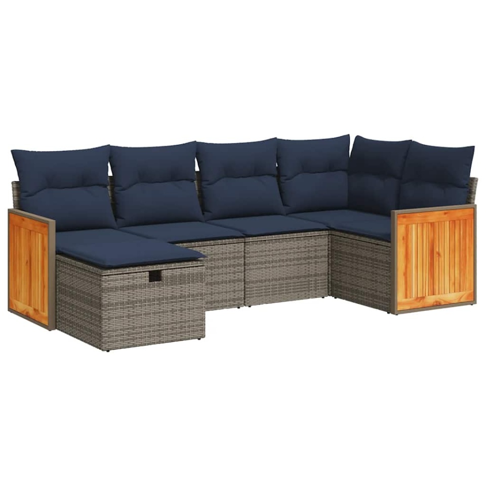 Set mobilier grădină cu perne, 6 piese, gri, poliratan - 1 | YEO