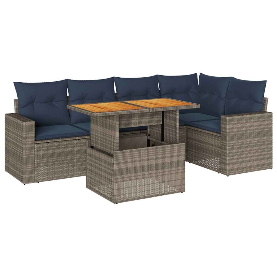 Set mobilier grădină cu perne, 6 piese, gri, poliratan - 1 | YEO