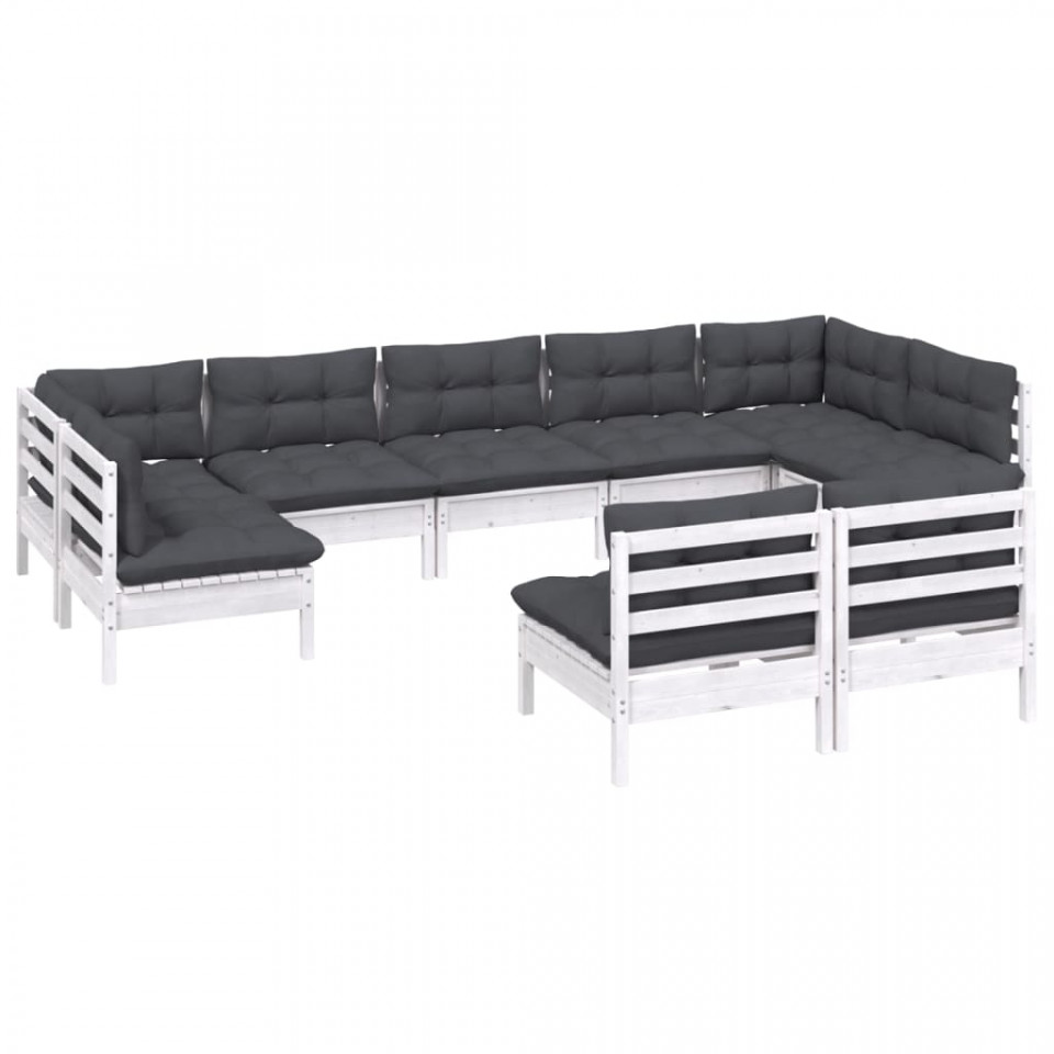 Set mobilier grădină cu perne, 9 piese, alb, lemn masiv pin - 2 | YEO