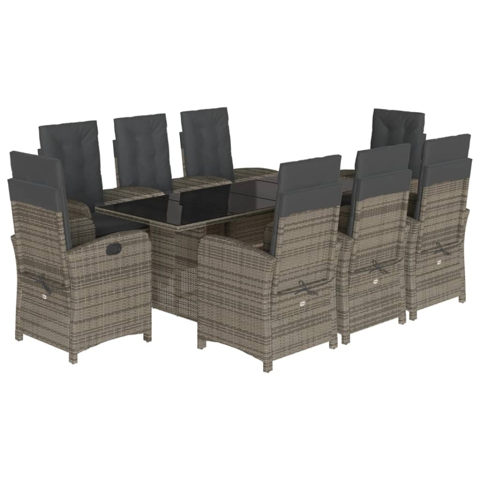 Set mobilier grădină cu perne, 9 piese, gri, poliratan - 1 | YEO