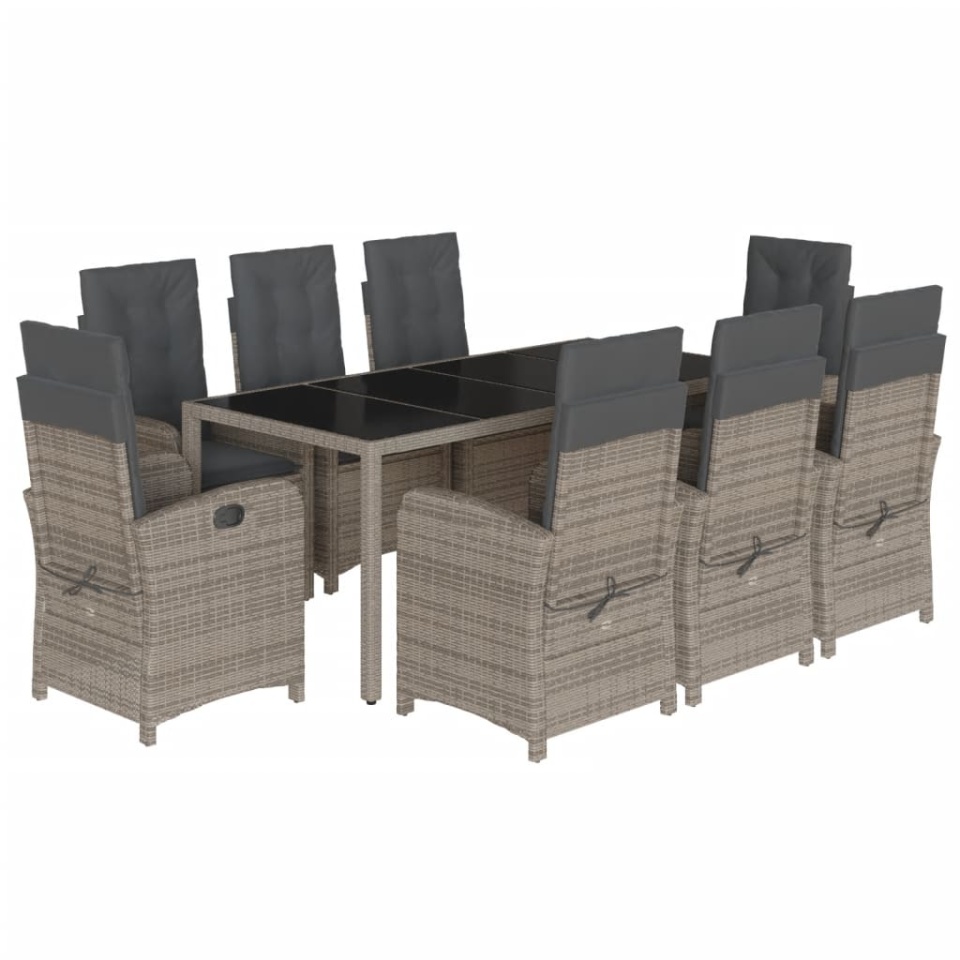 Set mobilier grădină cu perne, 9 piese, gri, poliratan - 1 | YEO