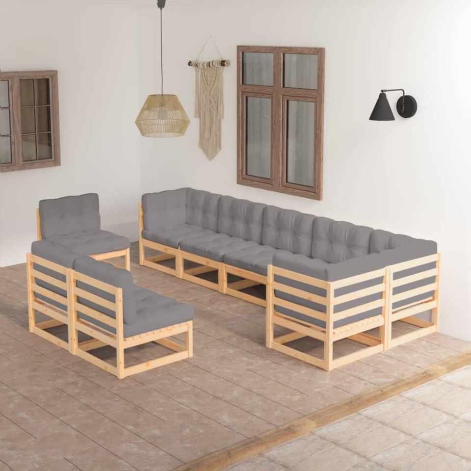 Set mobilier grădină cu perne, 9 piese, lemn masiv de pin
