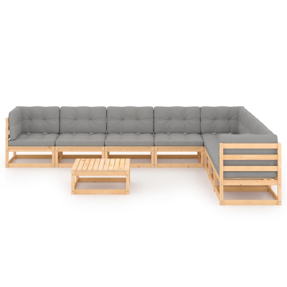 Set mobilier grădină cu perne, 9 piese, lemn masiv de pin - 1 | YEO