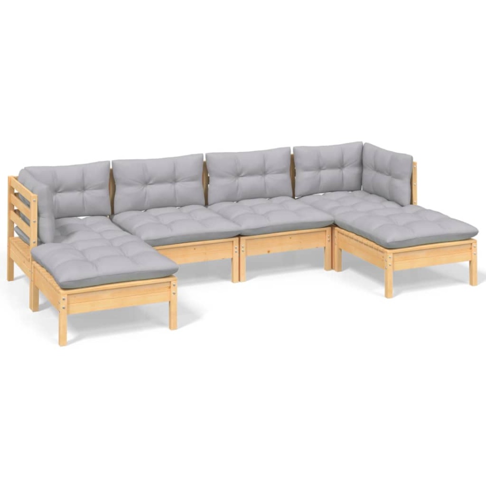 Set mobilier grădină cu perne gri, 6 piese, lemn de pin - 1 | YEO