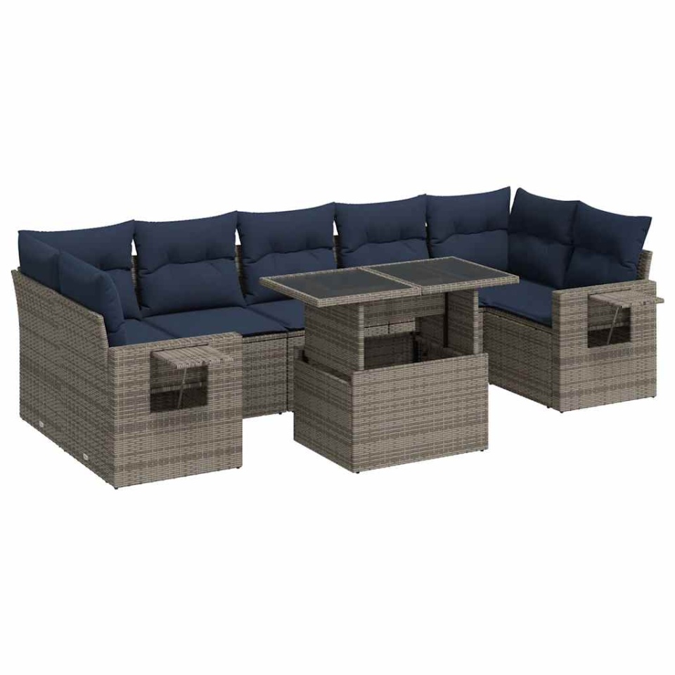 Set mobilier grădină perne 8 piese negru, poliratan/lemn acacia - 1 | YEO