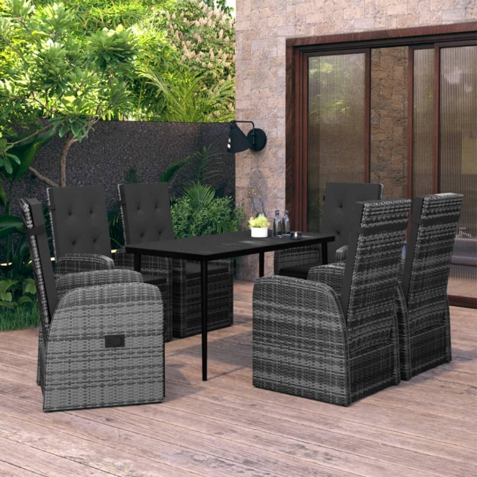 Set mobilier pentru grădină, cu perne, 7 piese, gri