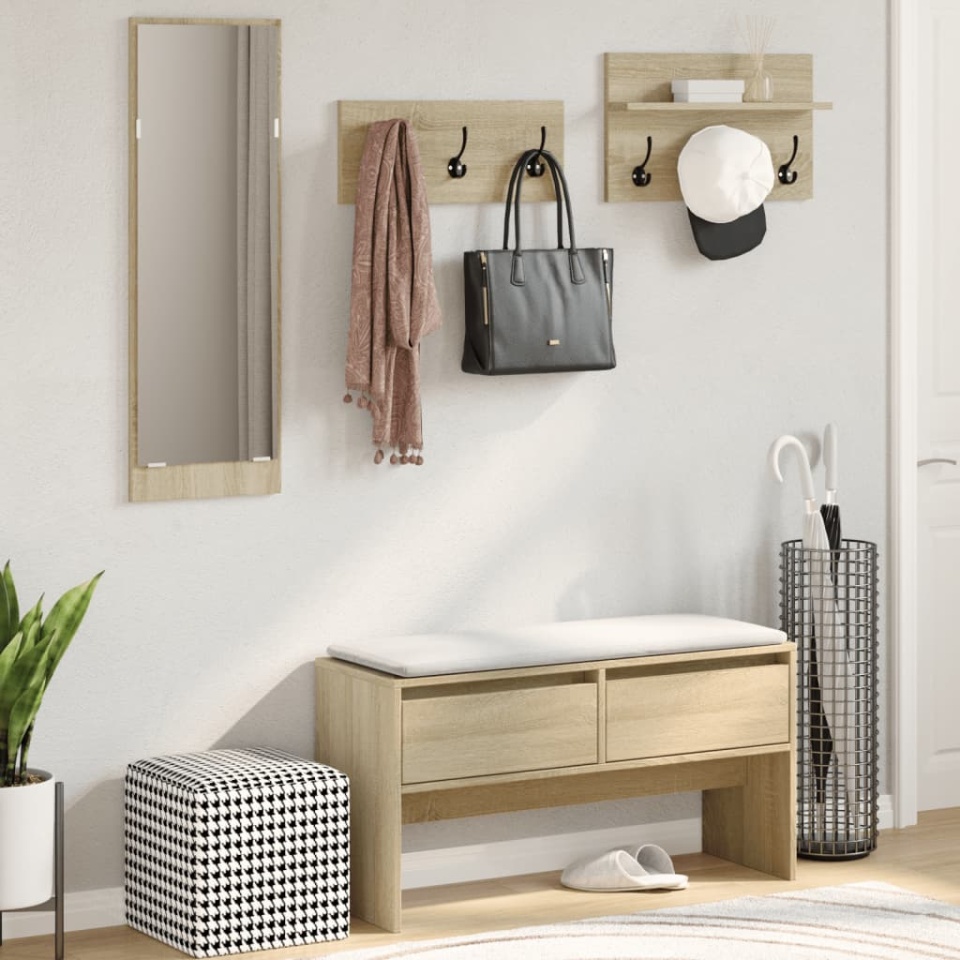 Set mobilier pentru hol, 4 piese, stejar sonoma, lemn prelucrat - 2 | YEO