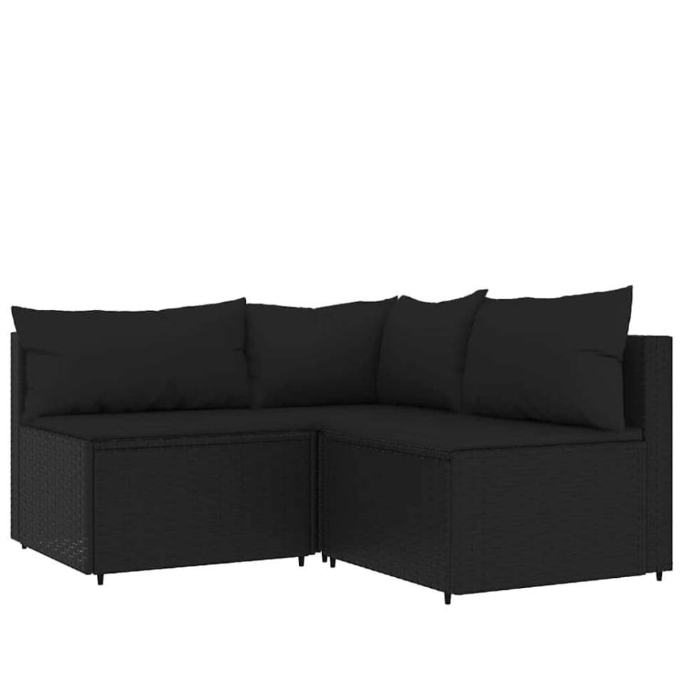 Set mobilier relaxare grădină 4 piese cu perne poliratan negru - 2 | YEO