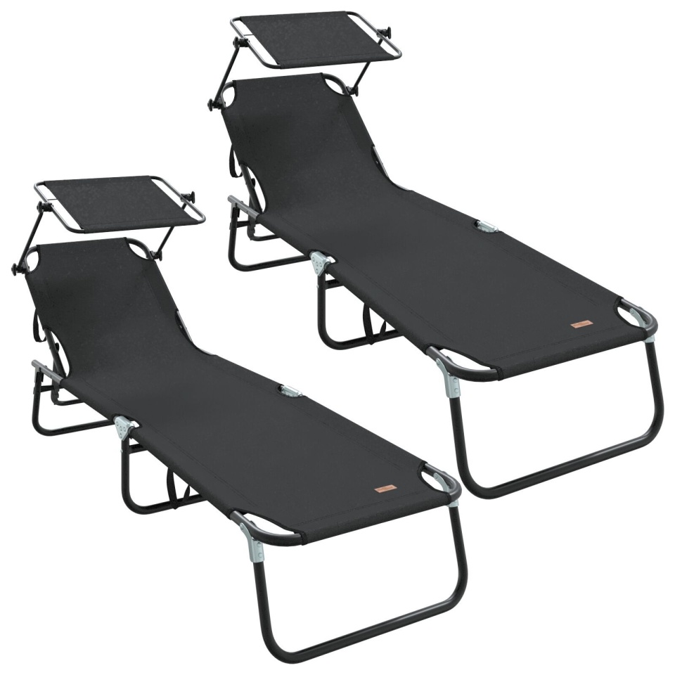 Șezlonguri Pliabile 2 buc cu Copertină Negru Material Oxford 600D - 1 | YEO
