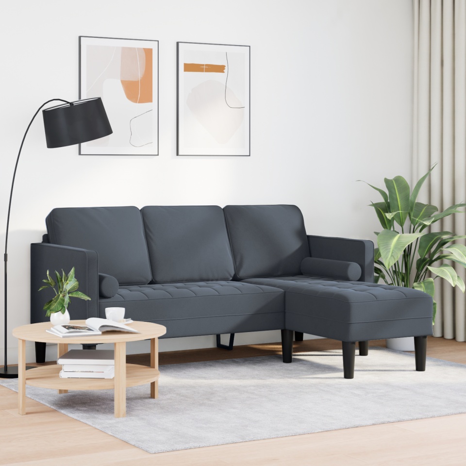 Sofa cu 3 locuri cu șezlong în formă de L gri închis 160 cm din catifea - 2 | YEO