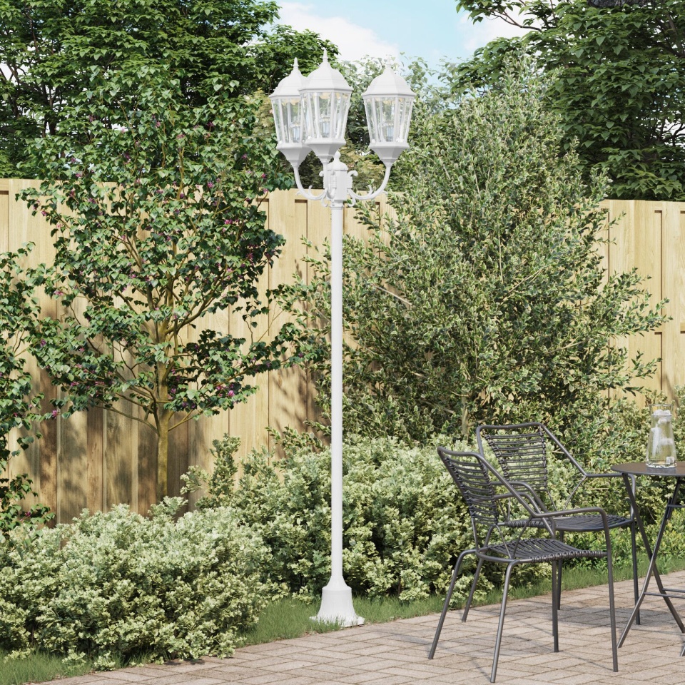 Stâlp de iluminat pentru grădină cu 3 lămpi E27 Alb 220 cm Aluminium
