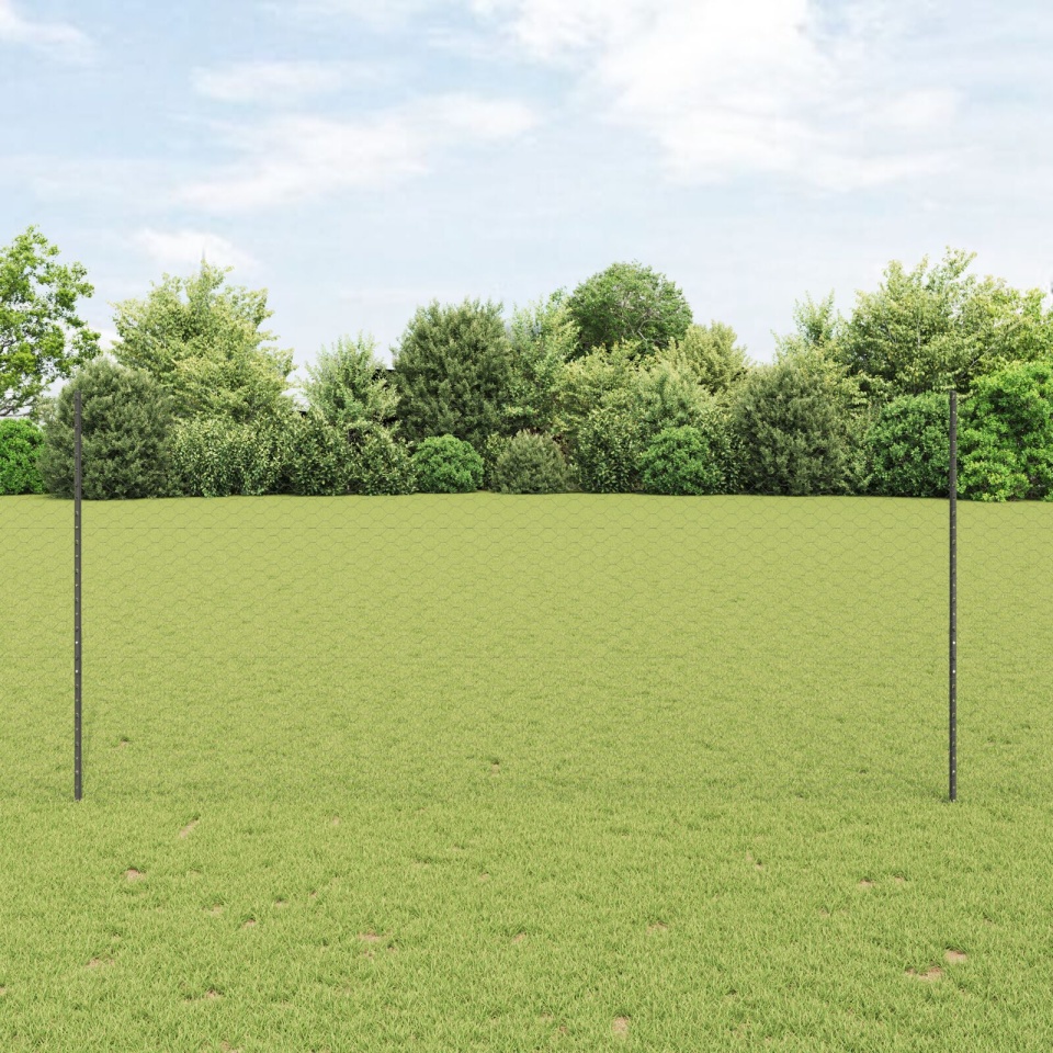 Stâlpi pentru gard 22 buc U-Channel Gri 140 cm Oțel, Gard hexagonal Gri 1.4x25 m Oțel