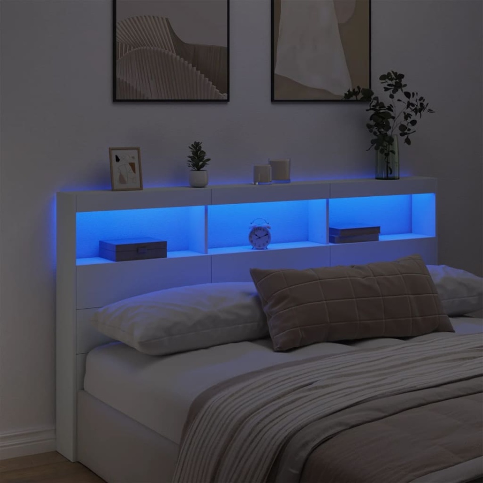Tăblie cu dulap și LED, alb, 180x17x102 cm - 3 | YEO