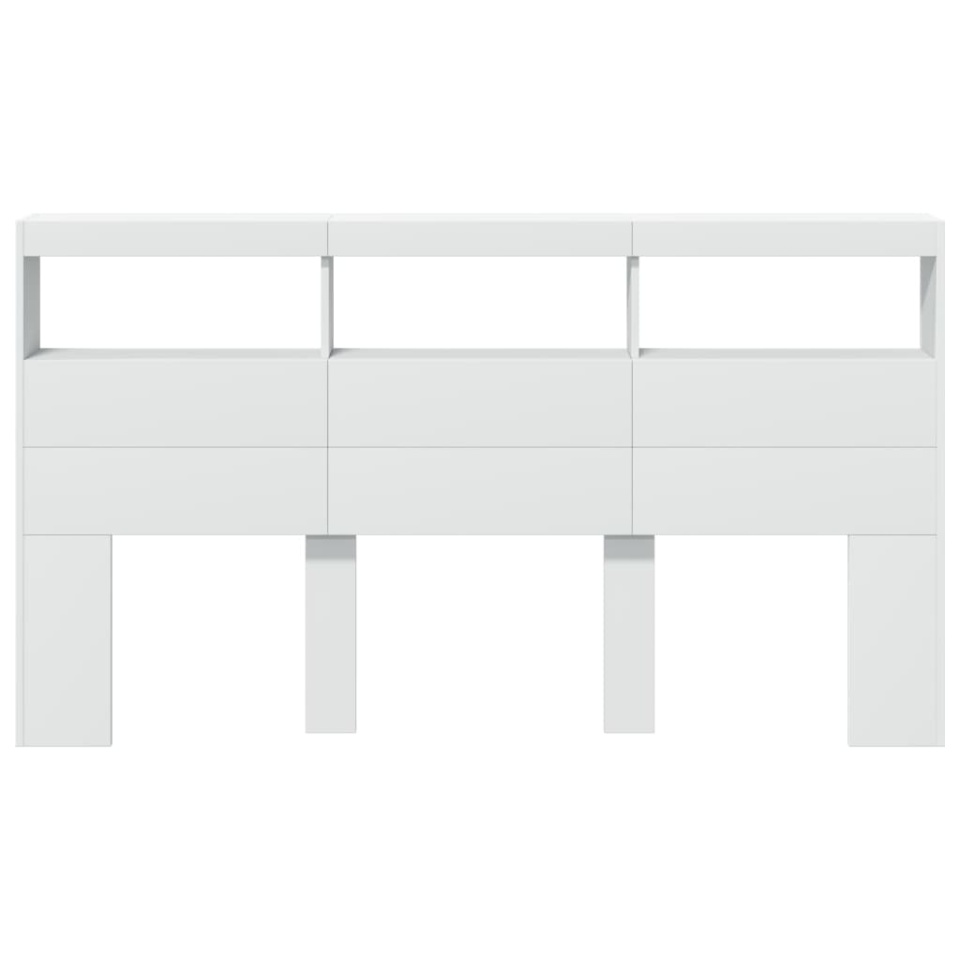 Tăblie cu dulap și LED, alb, 180x17x102 cm - 4 | YEO