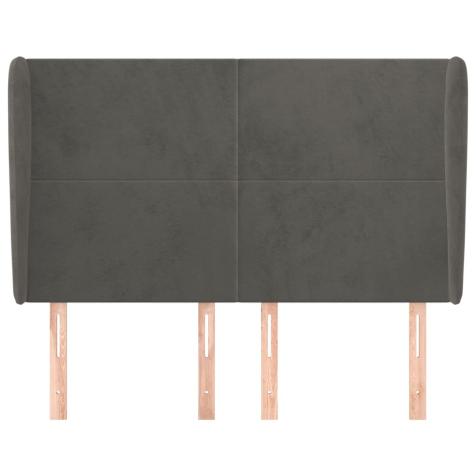 Tăblie de pat cu aripioare gri închis 147x23x118/128 cm catifea - 2 | YEO