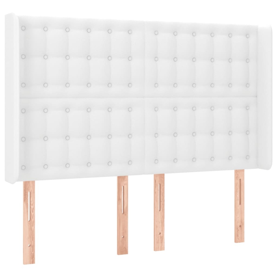 Tăblie de pat cu LED, alb, 147x16x118/128 cm, piele ecologică - 2 | YEO