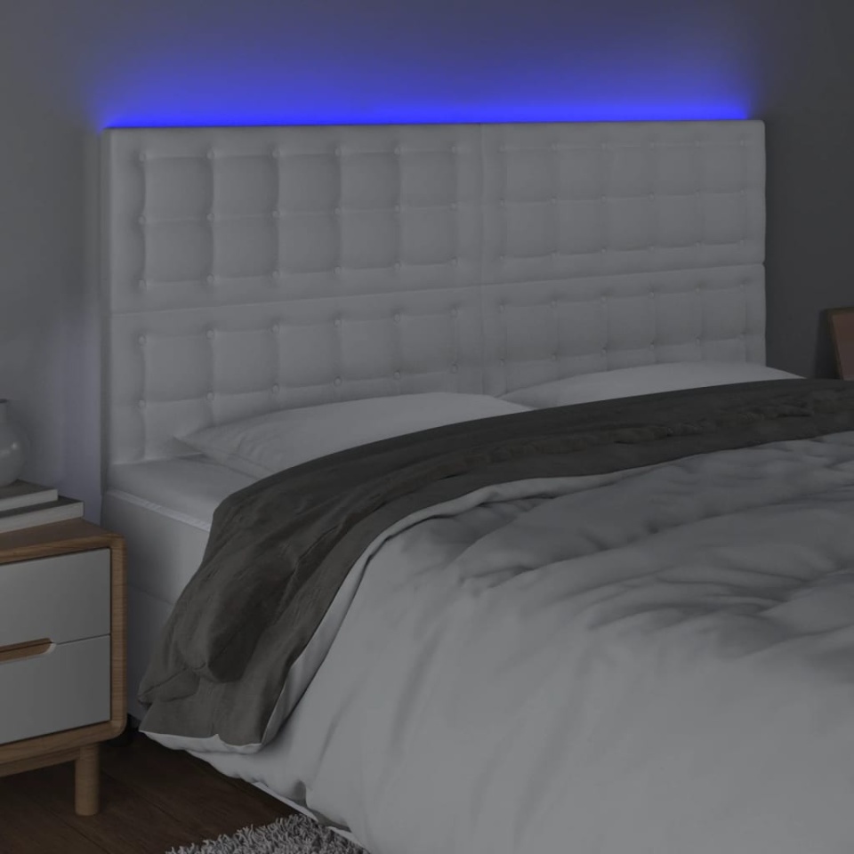 Tăblie de pat cu LED, alb, 180x5x118/128 cm, piele ecologică - 2 | YEO