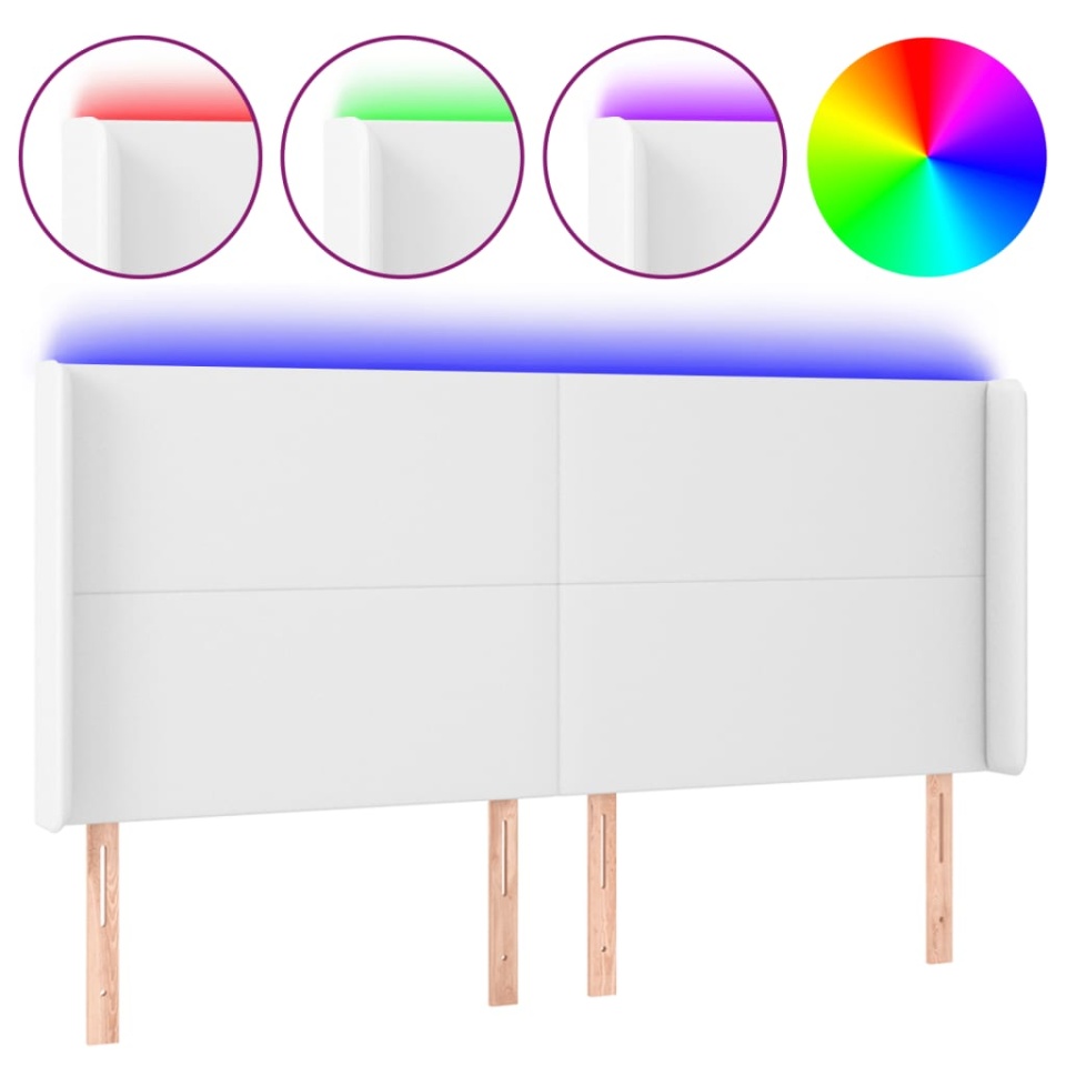 Tăblie de pat cu LED, alb, 183x16x118/128 cm, piele ecologică - 1 | YEO