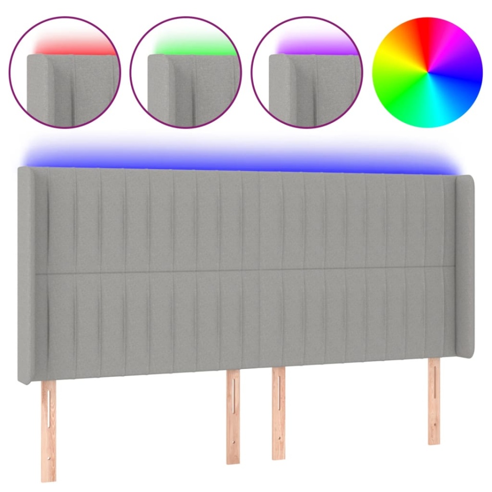 Tăblie de pat cu LED, gri deschis, 203x16x118/128 cm, textil - 1 | YEO