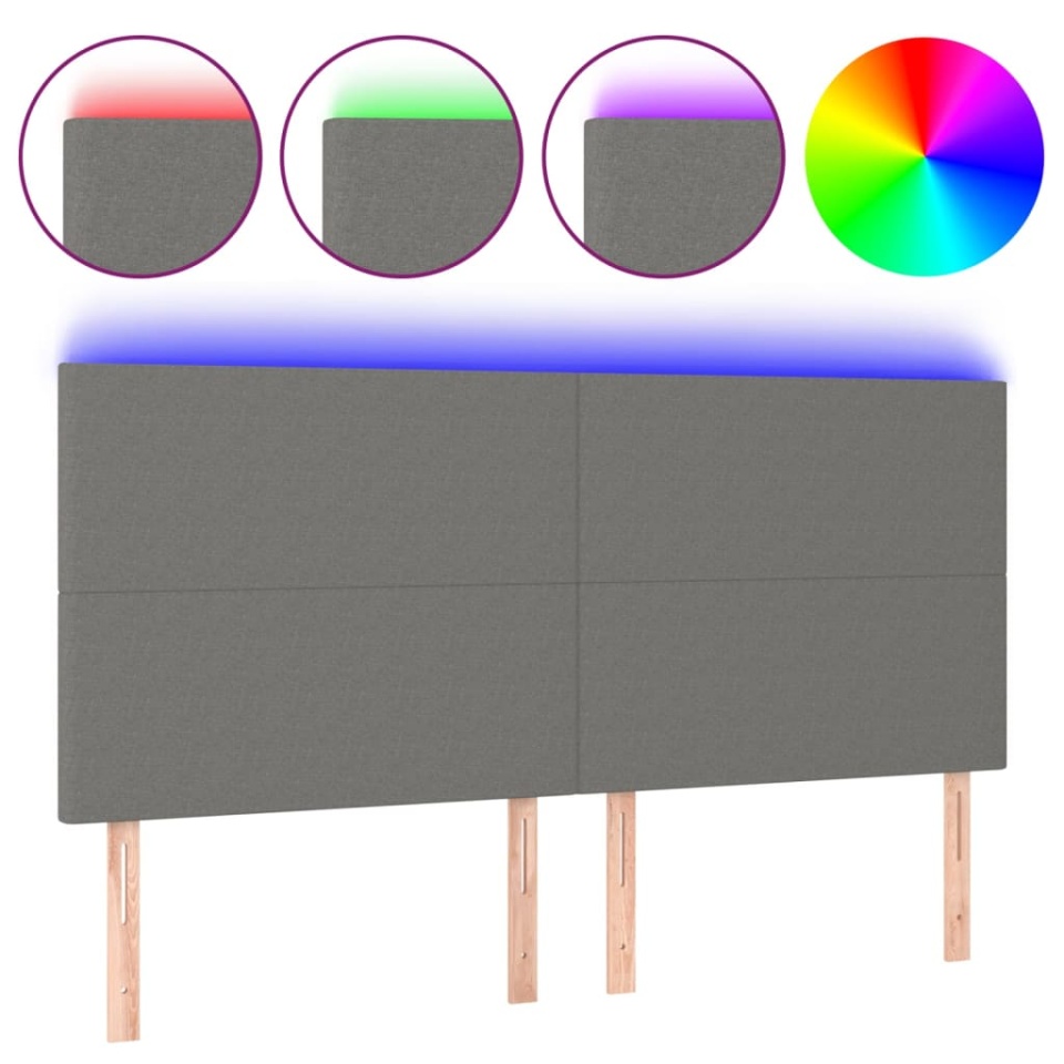 Tăblie de pat cu LED, gri închis, 160x5x118/128 cm, textil - 1 | YEO