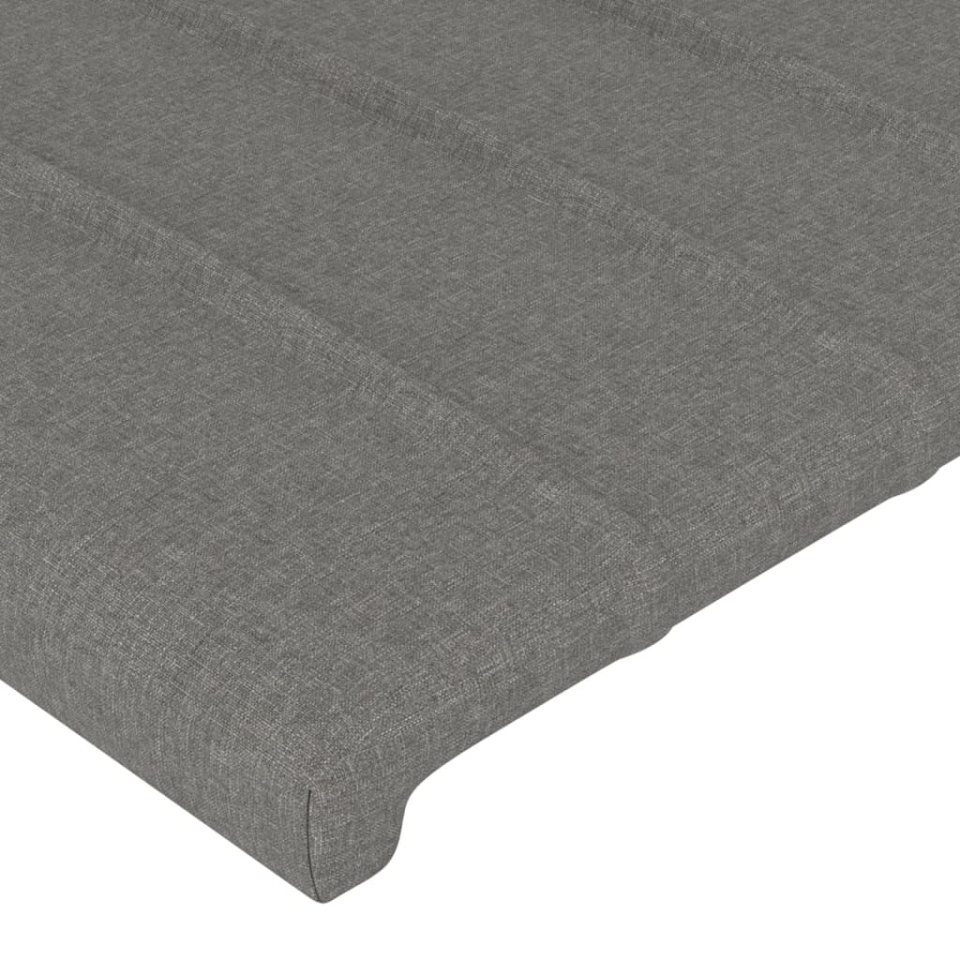 Tăblie de pat cu LED, gri închis, 203x16x118/128 cm, textil