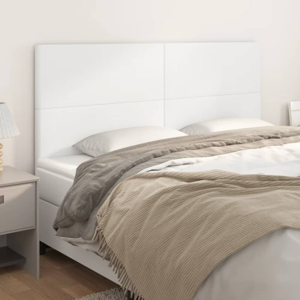 Tăblii de pat, 4 buc, alb, 90x5x78/88 cm, piele ecologică