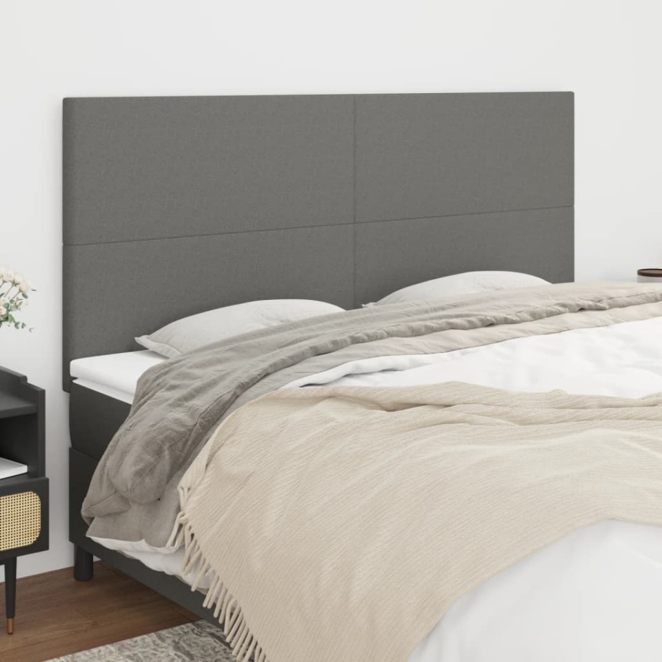 Tăblii de pat, 4 buc, gri închis, 80x5x78/88 cm, textil