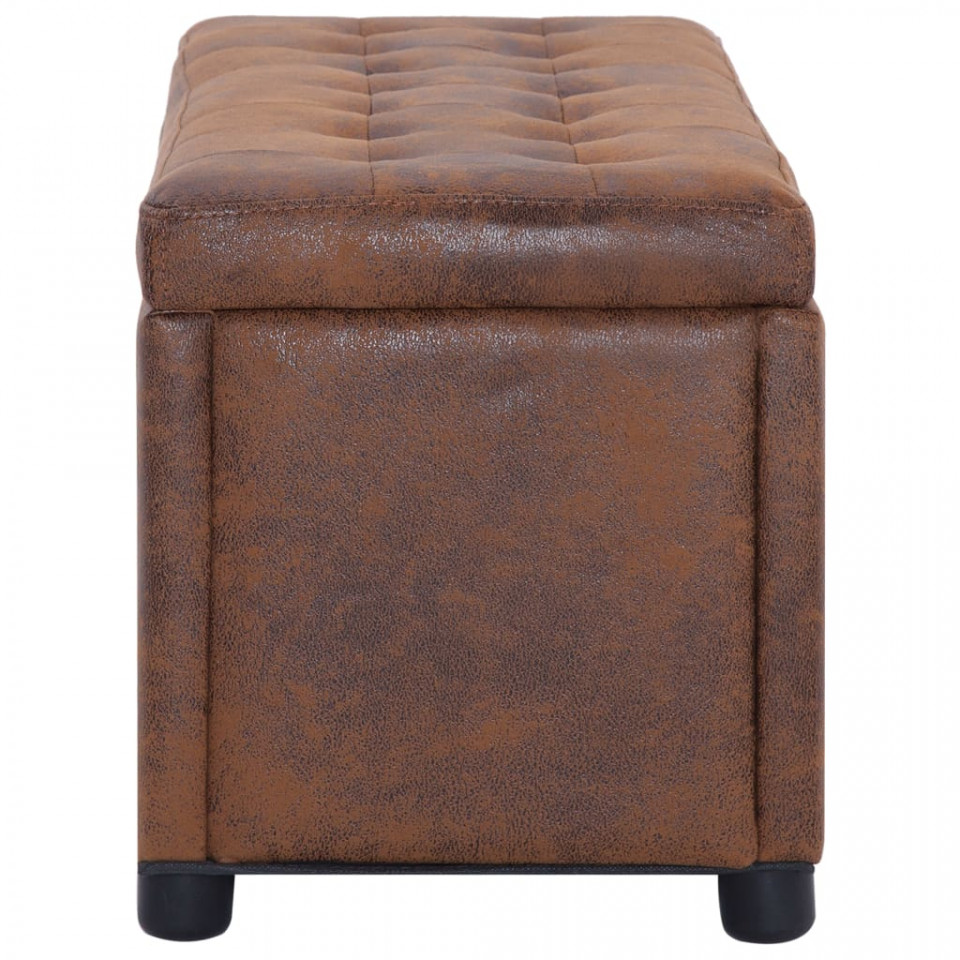 Taburet de depozitare, maro, 87,5 cm, piele întoarsă ecologică - 2 | YEO