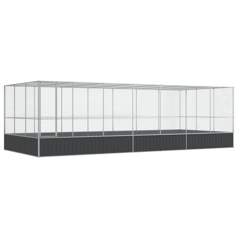 Voliera de păsări cu extensie, argintiu, 725x307x212 cm, oțel - 1 | YEO
