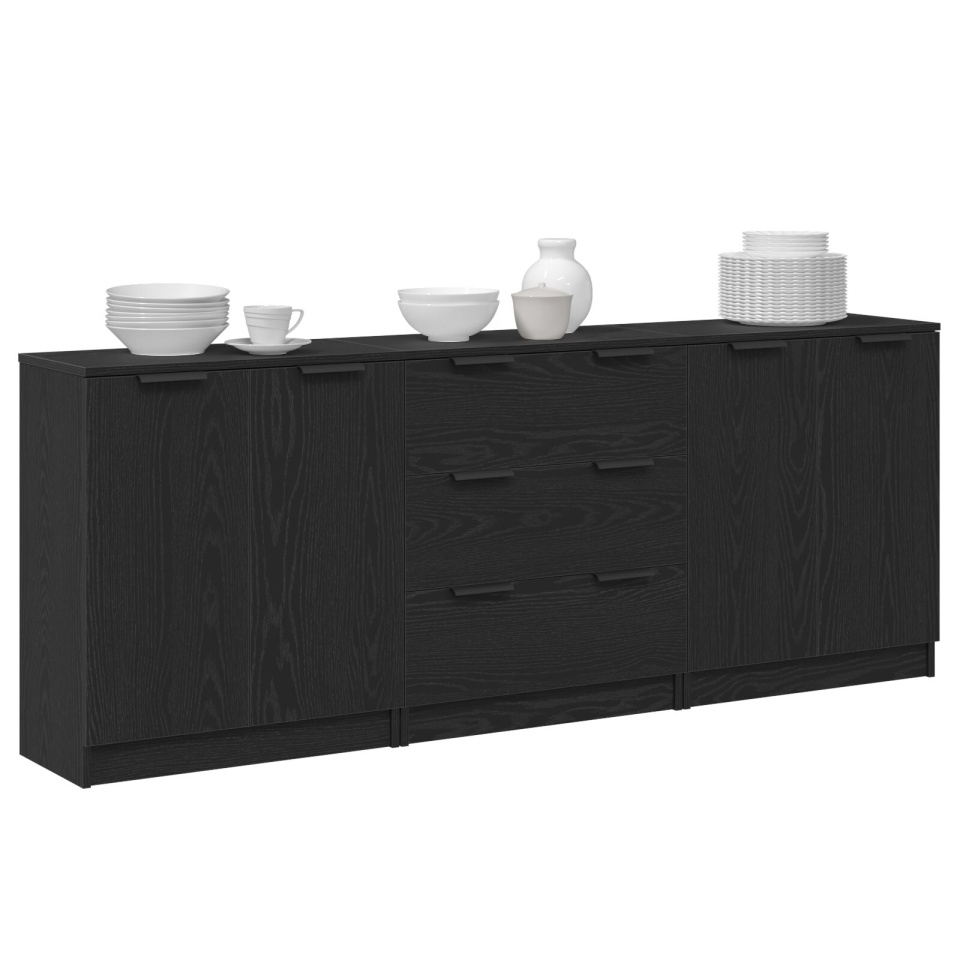 3 Piese Bufet Negru din Lemn Stratificat - 2 | YEO