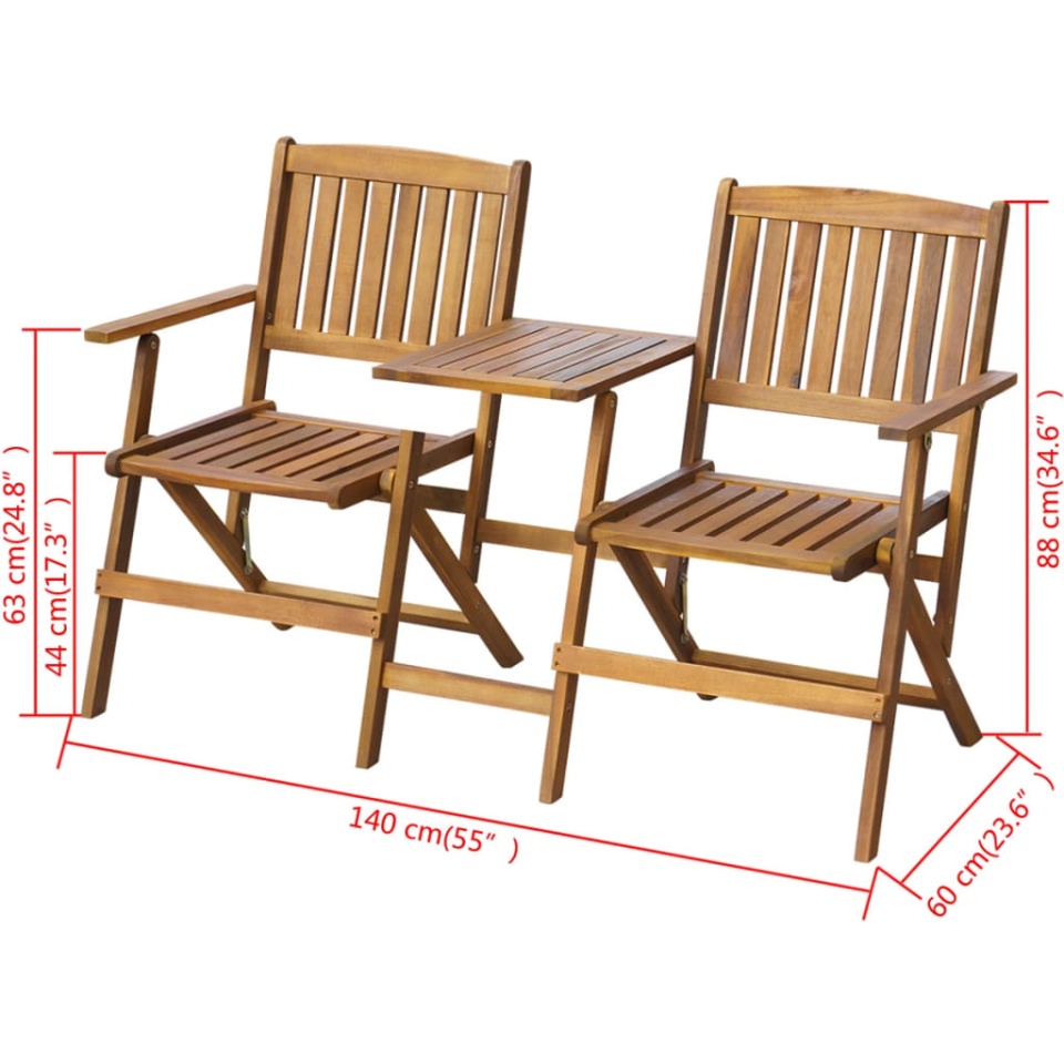 Bancă de grădină pliabilă cu măsuță, 140 cm, lemn masiv acacia - 3 | YEO