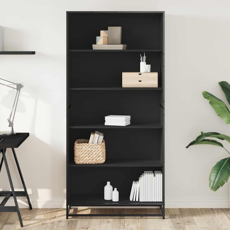 Bibliotecă, negru, 80,5x35x170,5 cm, lemn prelucrat - 2 | YEO
