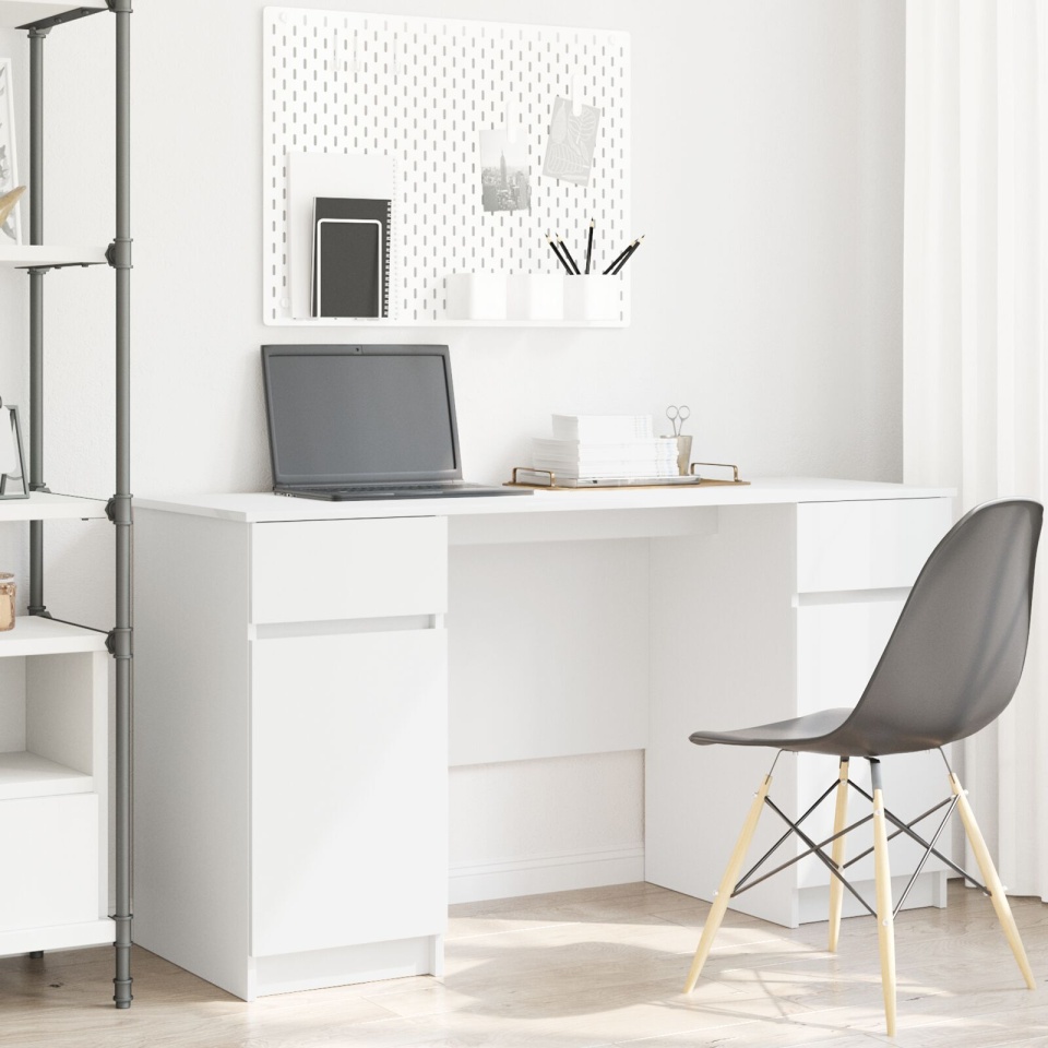 Birou, alb, 140x49x76 cm, lemn prelucrat