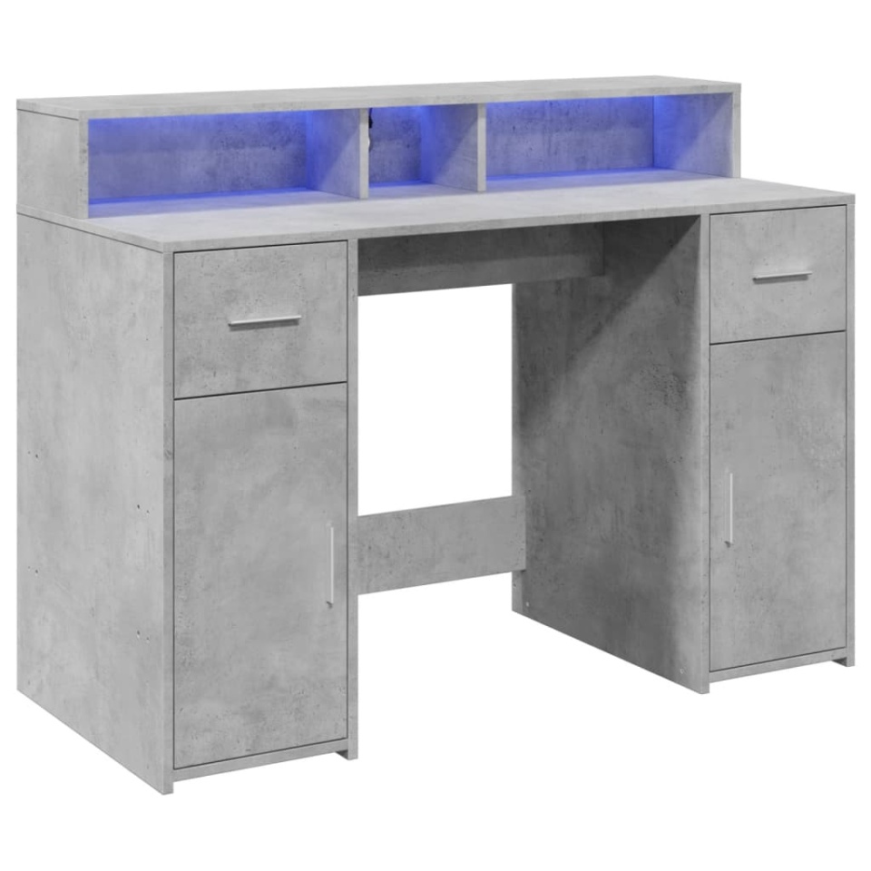 Birou cu lumini LED, gri beton, 120x55x91 cm, lemn prelucrat - 2 | YEO